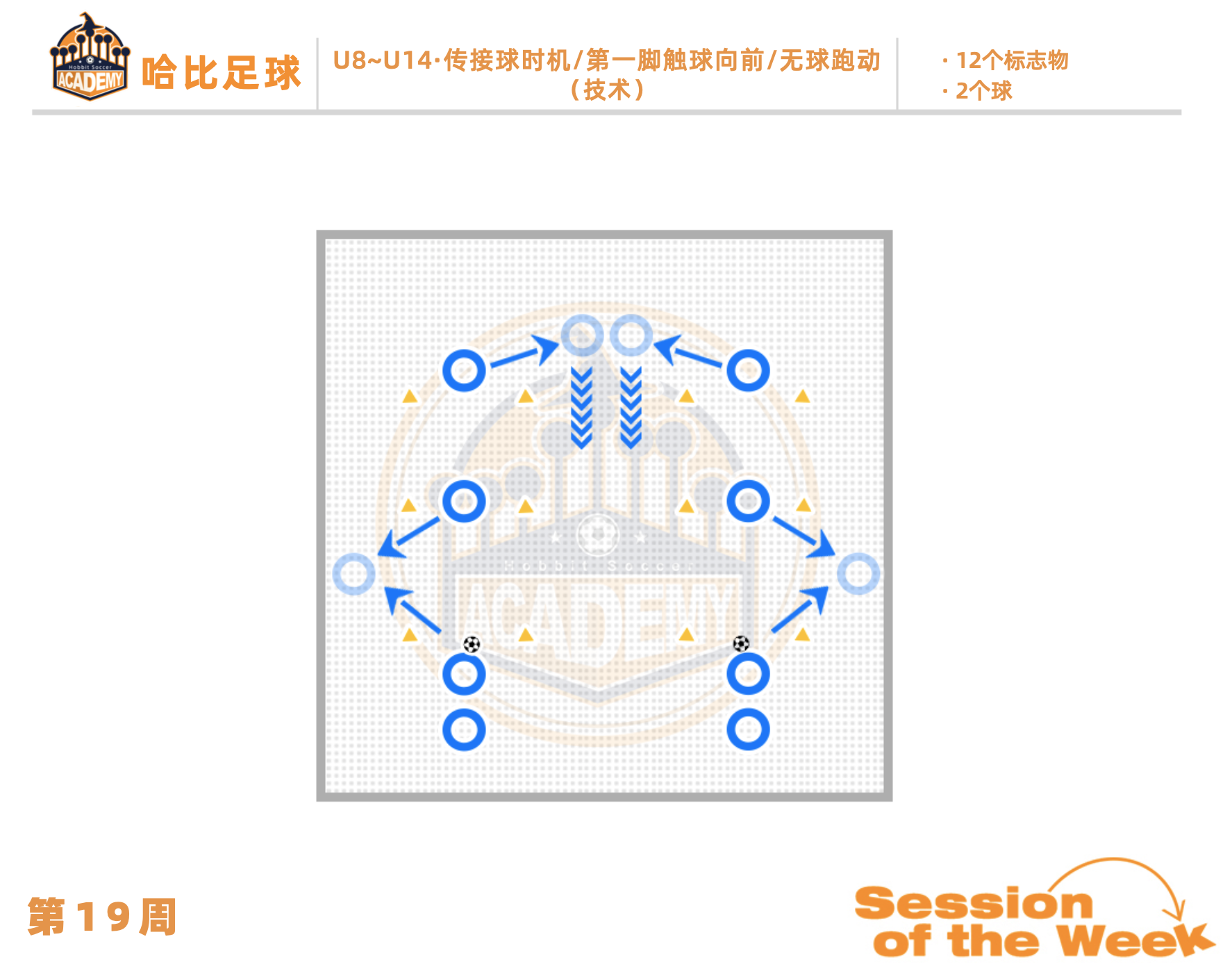 第19周:传接球时机 / 第一脚触球向前 / 无球跑动 · U8~U14