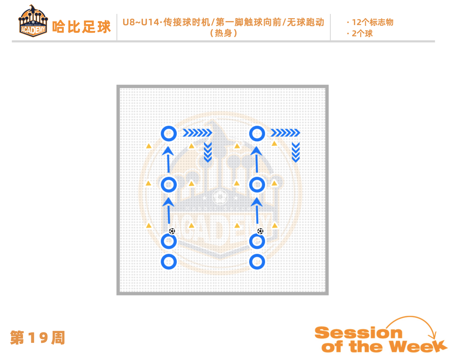 第19周:传接球时机 / 第一脚触球向前 / 无球跑动 · U8~U14