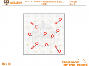 第9周：1v1 / 带球变向变速 / 利用空挡带球过人 · U6~U12